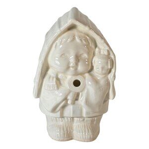 Vintage Japan Figural Straw Tiki Mug Child w Baby Ceramic Novelty Barware Glass